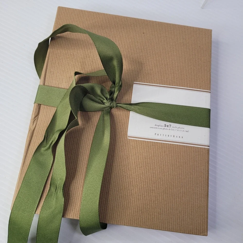 Pottery Barn Picture Frame 5x7 Herringbone Fabric Silver Trim‎ NEW